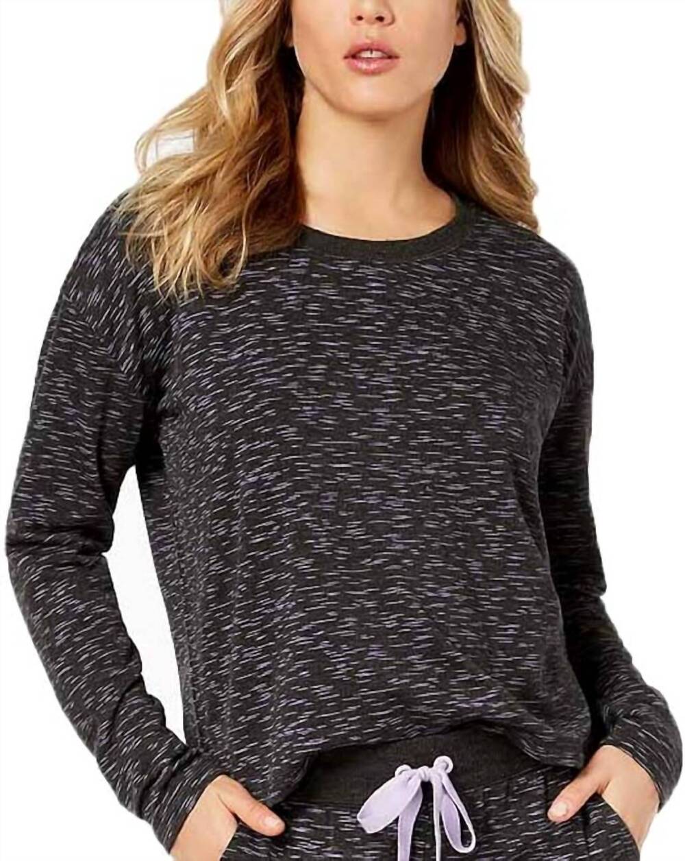 NEW JENNI BY JENNIFER MOORE brushed back terry pajama top in black space dye